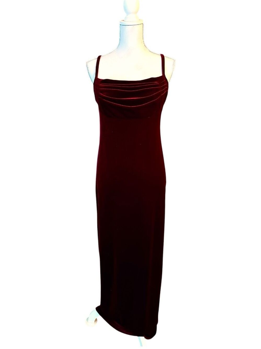 SOCIAL CIRCLES Vintage Y2K Velvet Burgundy Cowl Neck Maxi Dress